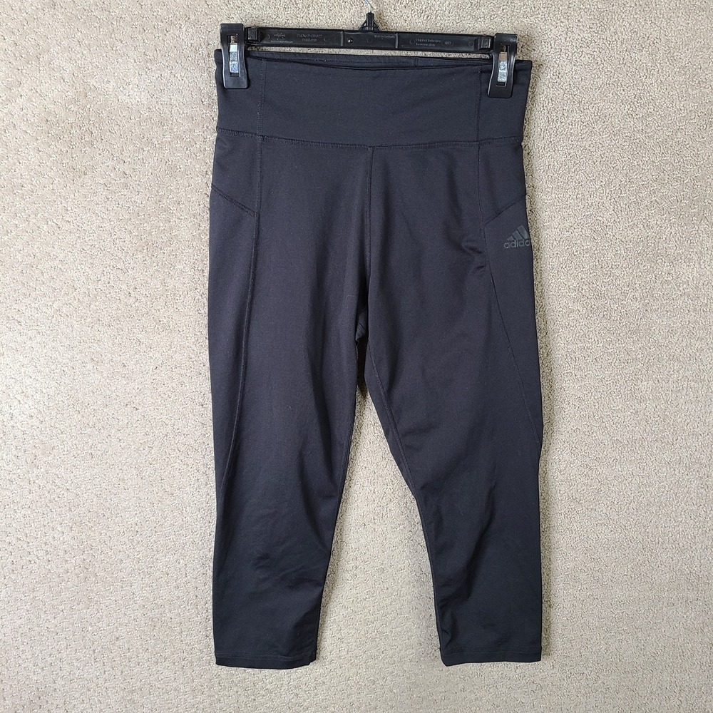 Adidas Pants Womens S Black Capri Leggings Climalite Athletic Yoga Workout